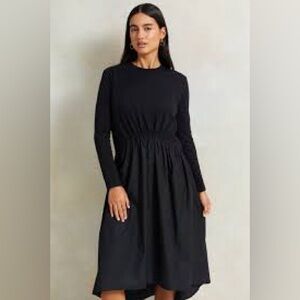 COS Asymmetric Gathered Waist MIDI Dress Jersey top contrasting poplin skirt L